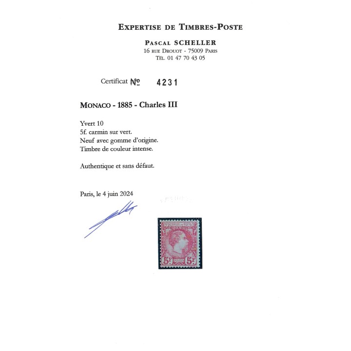 Lot A6025 - Monaco - N°10 Neuf * Qualité TB