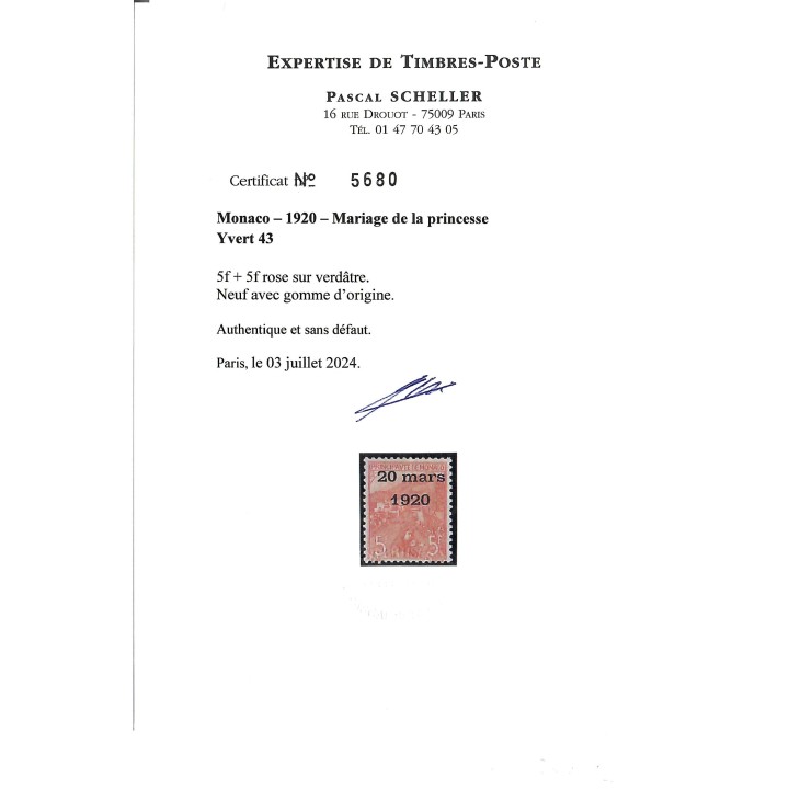 Lot A6064 - Monaco - N°43 - Neuf * Qualité TB