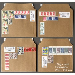 100 Enveloppes cartonnées pré-affranchies avec sticker suivi - en Francs - 100g (3,60€) 