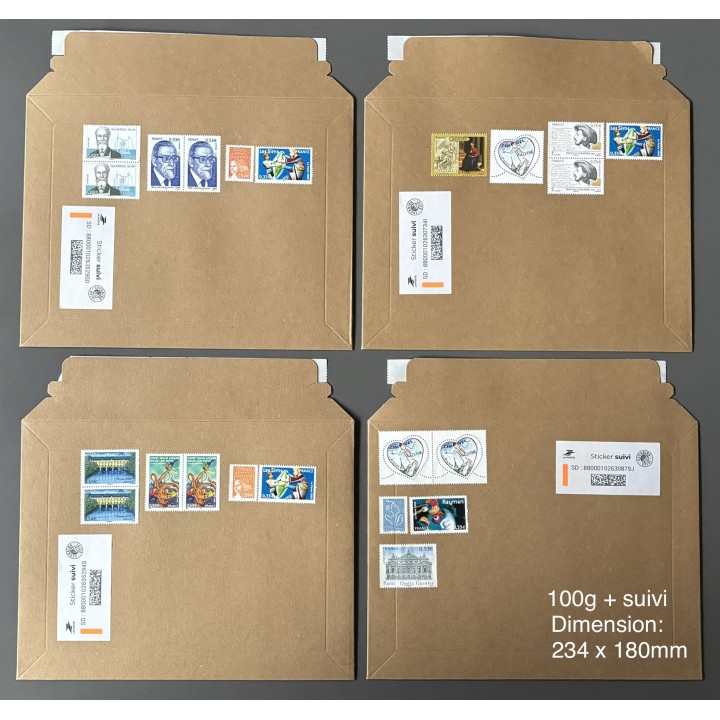 100 Enveloppes cartonnées pré-affranchies avec sticker suivi - en Euros - 100g (3,60€)